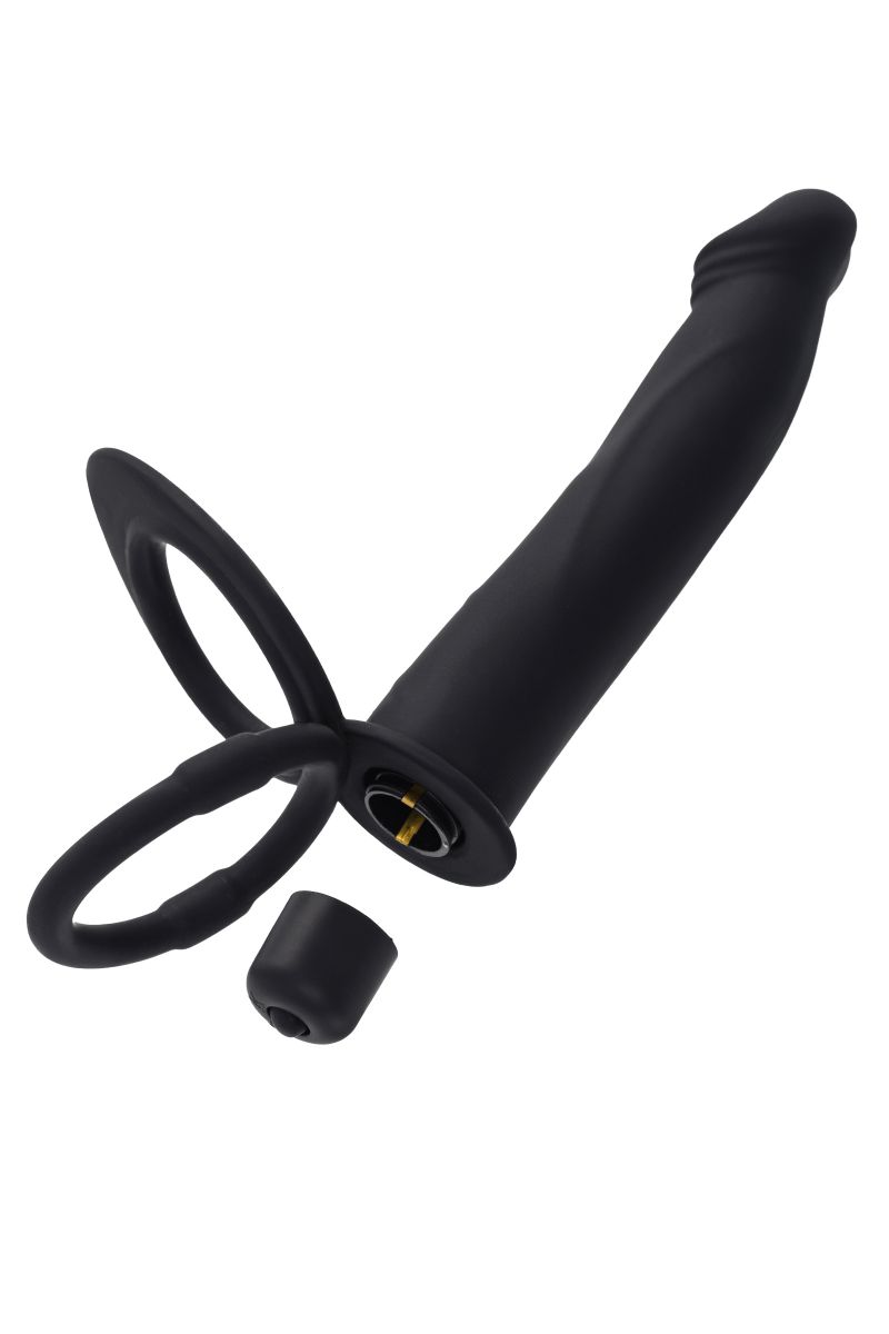 Черная насадка на пенис для двойного проникновения - 19 см. 4
