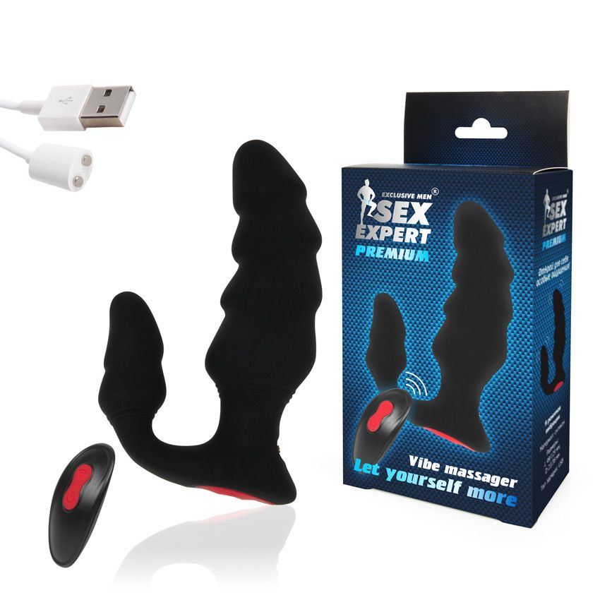 Черный анальный вибростимулятор с пультом ДУ 2
