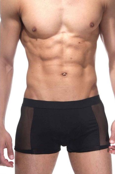 Черные мужские трусы-боксеры с прозрачными вставками по бокам 1
