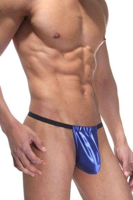 Синие пикантные трусы из блестящей ткани 1