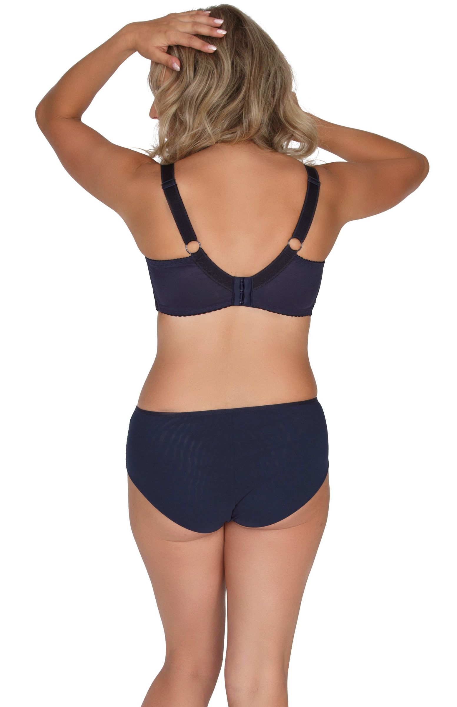 Темно-синий бюстгальтер с мягкой чашкой +size из кружева с «ресничками» 4