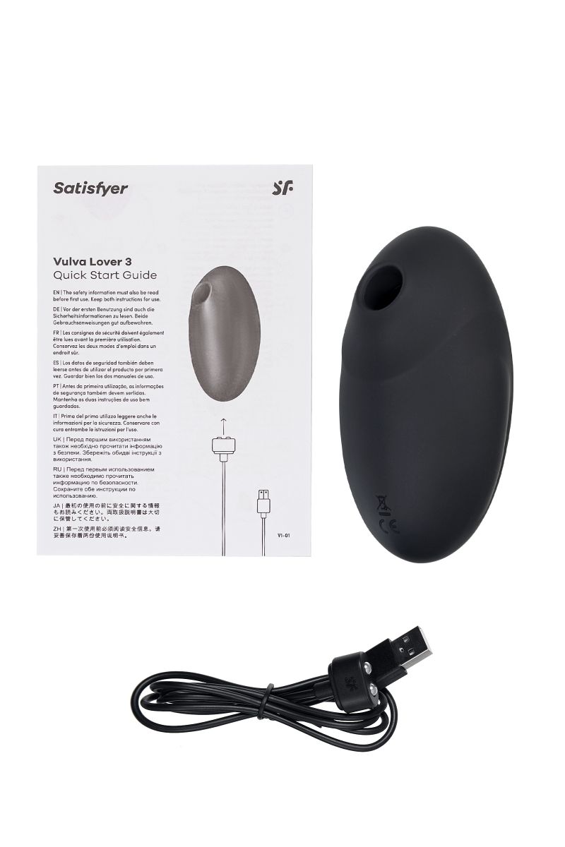 Черный вакуум-волновой стимулятор с вибрацией Vulva Lover 3 5