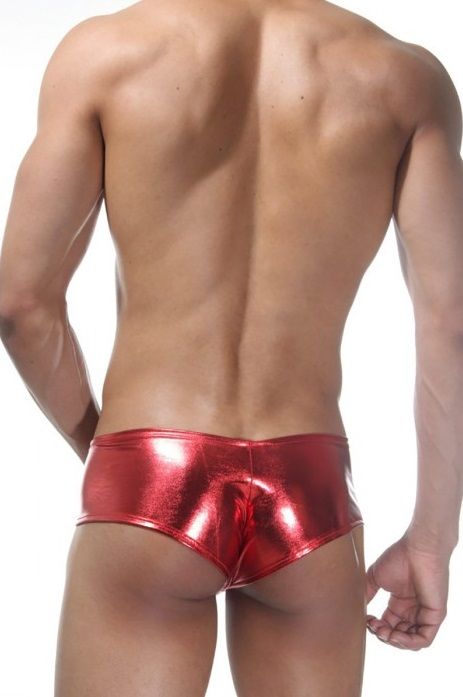 Красные блестящие трусы-хипсы с кружевными вставками 2