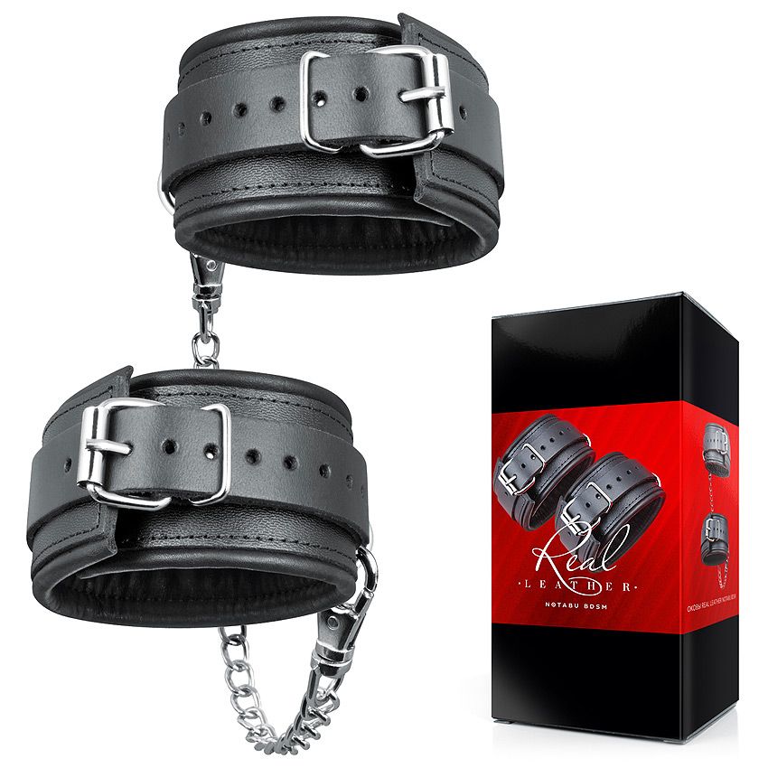 Черные кожаные оковы на цепочке с карабинами 2