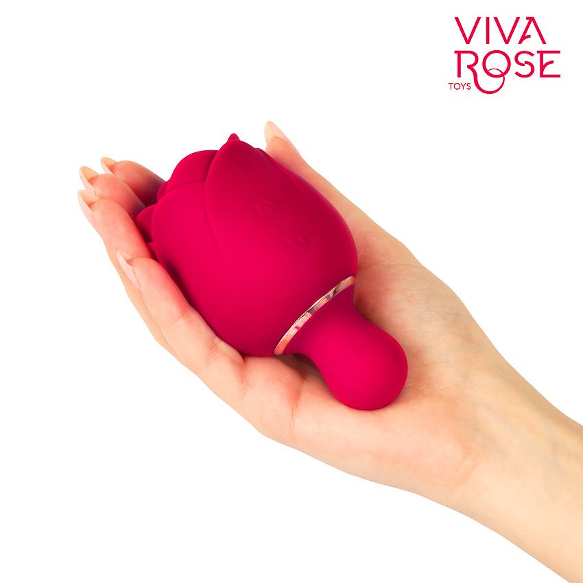 Малиновый вибростимулятор в форме бутона со стебельком  5