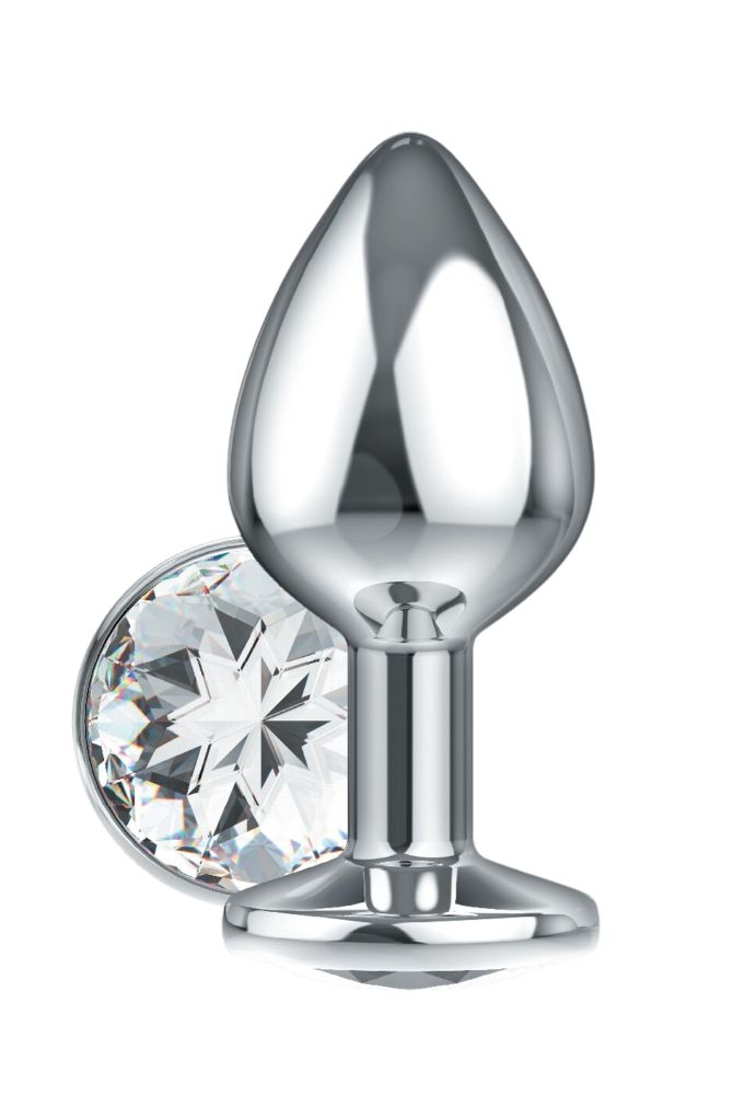 Серебристая анальная пробка Sparkle XL с прозрачным кристаллом - 11 см. 2