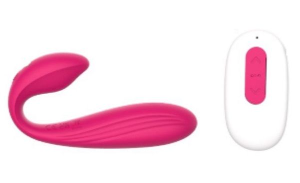 Розовый вибростимулятор для пар с пультом ДУ - 17,7 см. 1