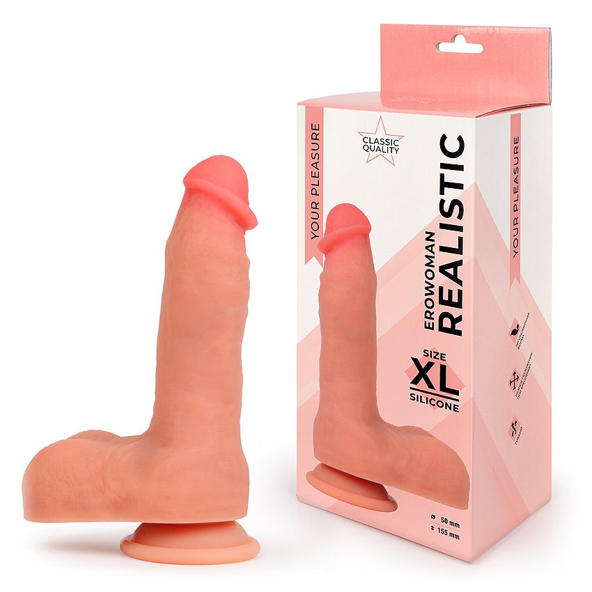 Телесный фаллоимитатор на присоске Erowoman Realistic 2