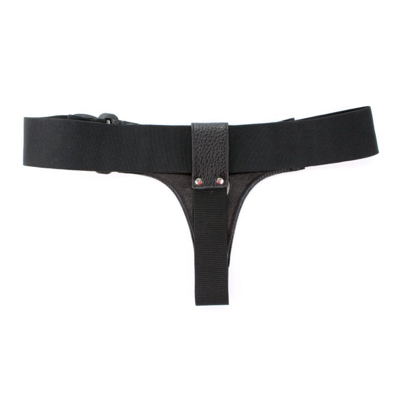 Чёрные трусики для страпона из натуральной кожи 3