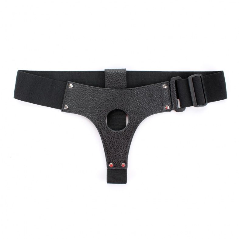 Чёрные трусики для страпона из натуральной кожи 1