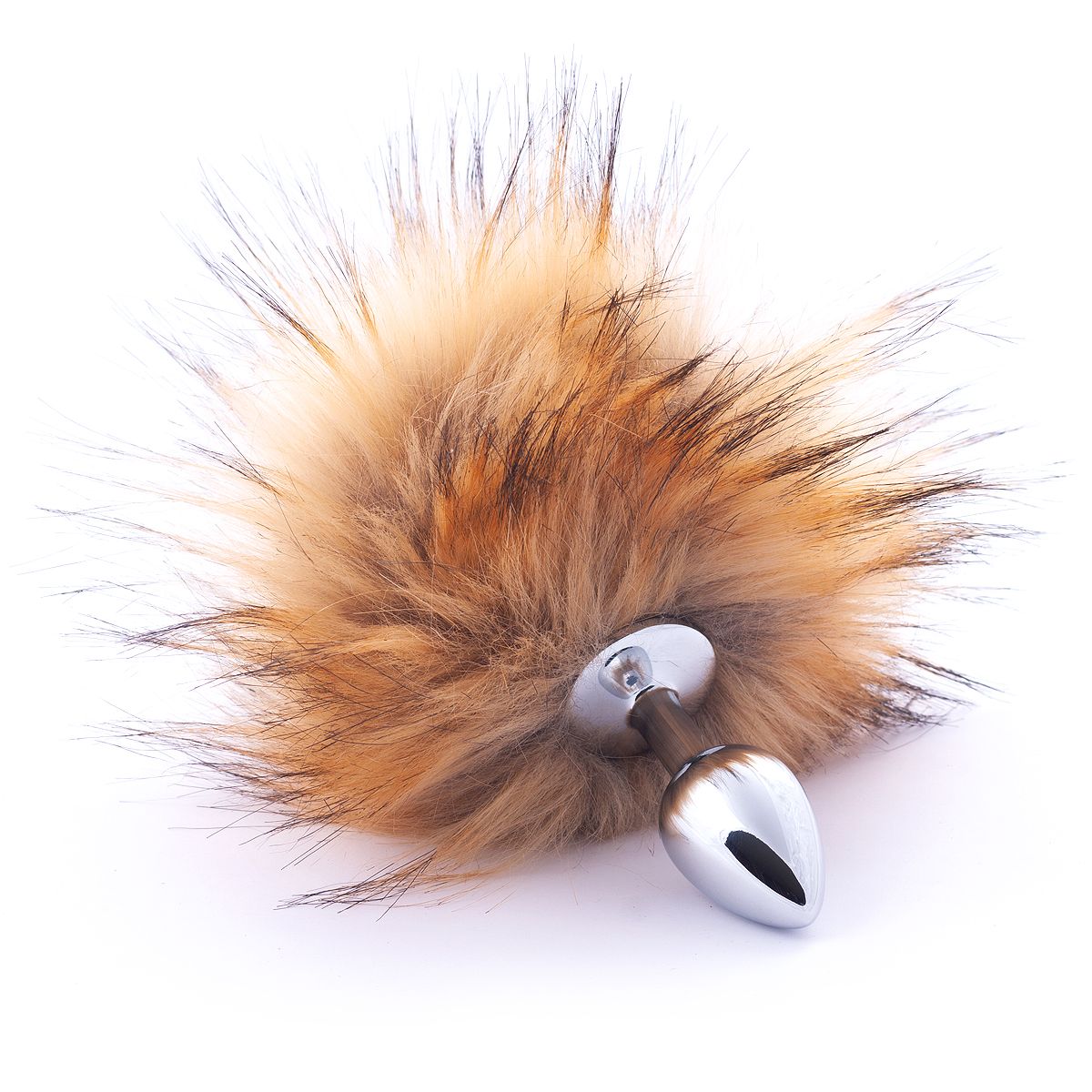 Серебристая анальная пробка с коричневым хвостиком 1