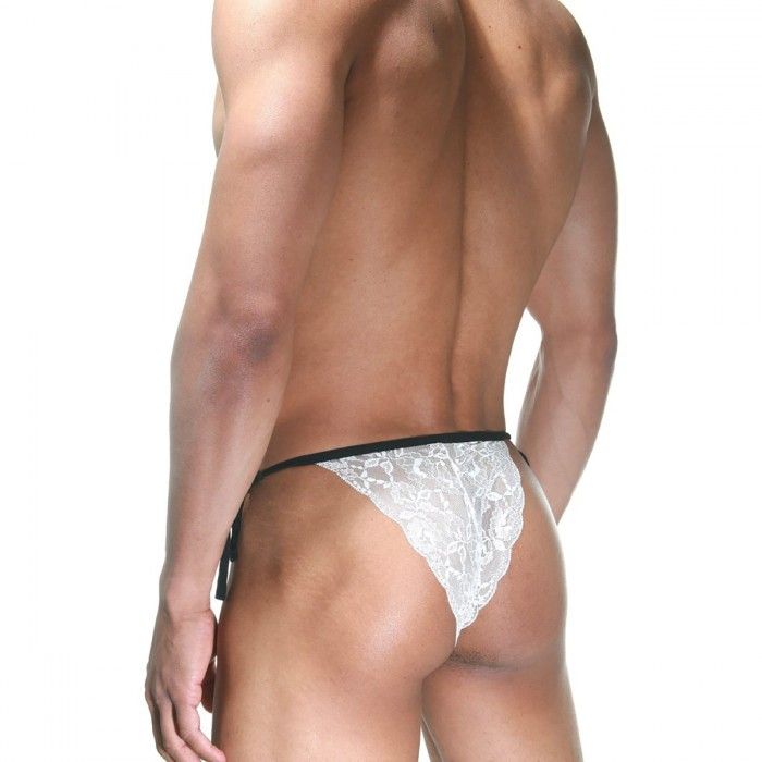 Бело-черные трусы-танга на завязках 2
