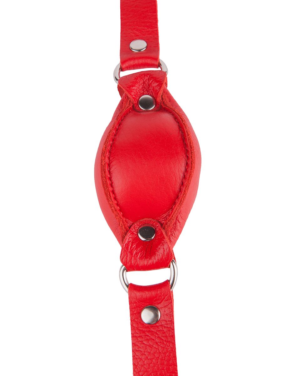 Красный кожаный кляп на регулируемых ремешках 3