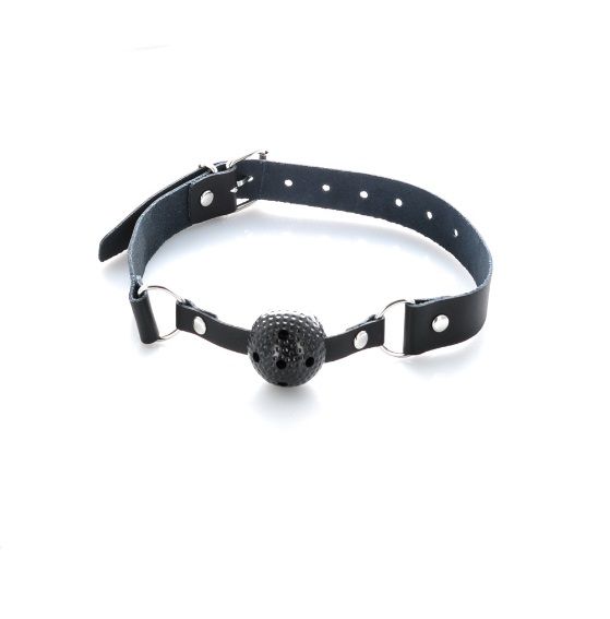 Чёрный пластиковый кляп-шар на кожаных ремешках 4