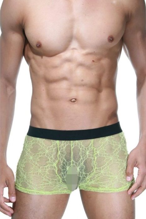 Черно-лаймовые трусы-боксеры из кружева 1