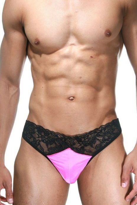 Мужские черно-розовые трусы-танга 1