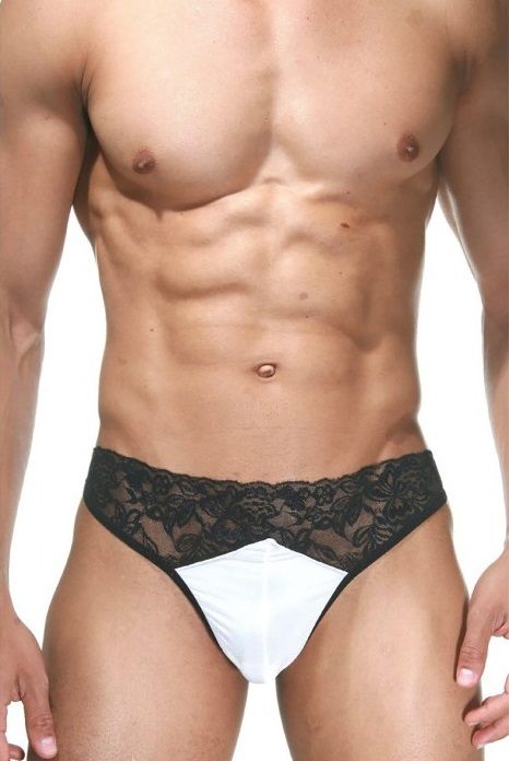 Мужские черно-белые трусы-танга 1