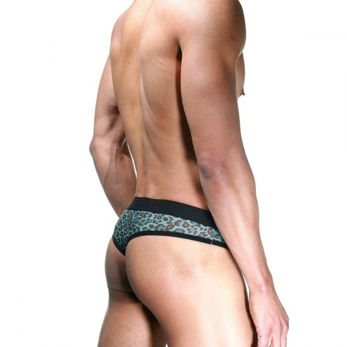 Черно-голубые трусы-тонги с леопардовым принтом 2