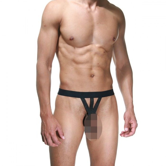 Мужские откровенные трусы из черных ремешков 1