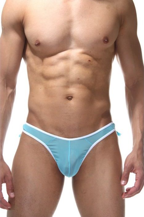Голубые трусы-тонги с бахромой на ягодицах 1