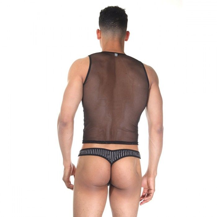 Мужской комплект: короткая майка и трусы-тонги в полоску 2