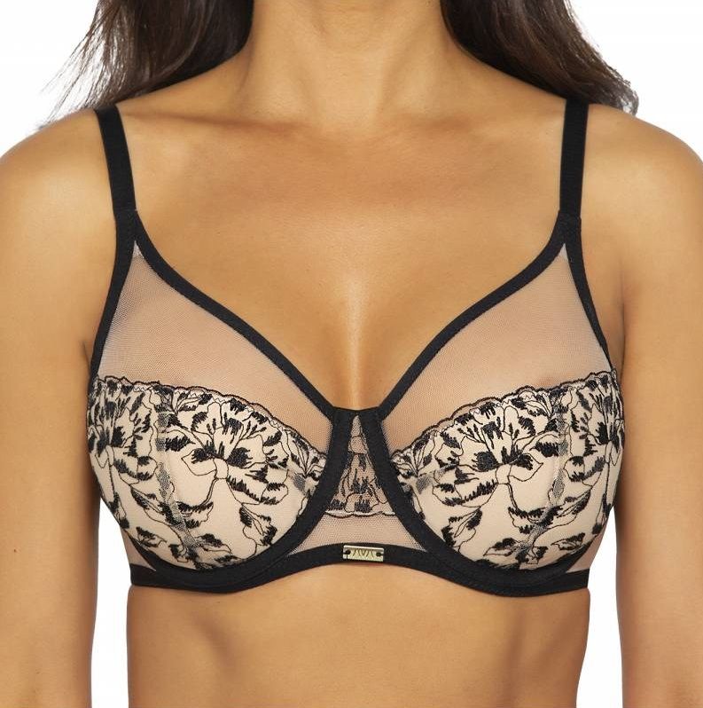 Бюстгальтер +size с шитыми чашками на косточках и контрастной вышивкой 3