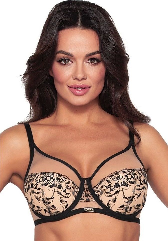 Бюстгальтер +size с шитыми чашками на косточках и контрастной вышивкой 1