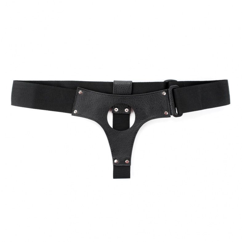 Чёрные кожаные трусики для больших насадок  1