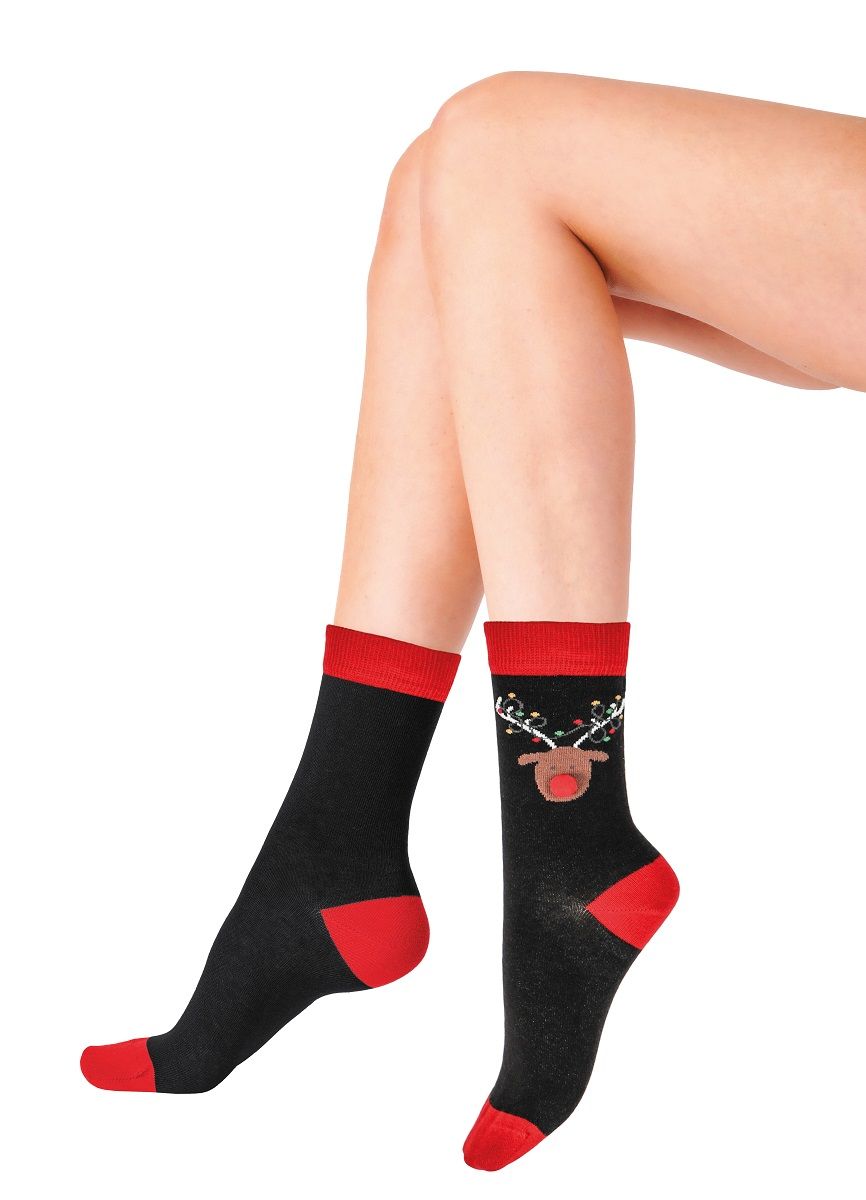 Новогодние хлопковые носки с веселым оленем Christmas Socks 1