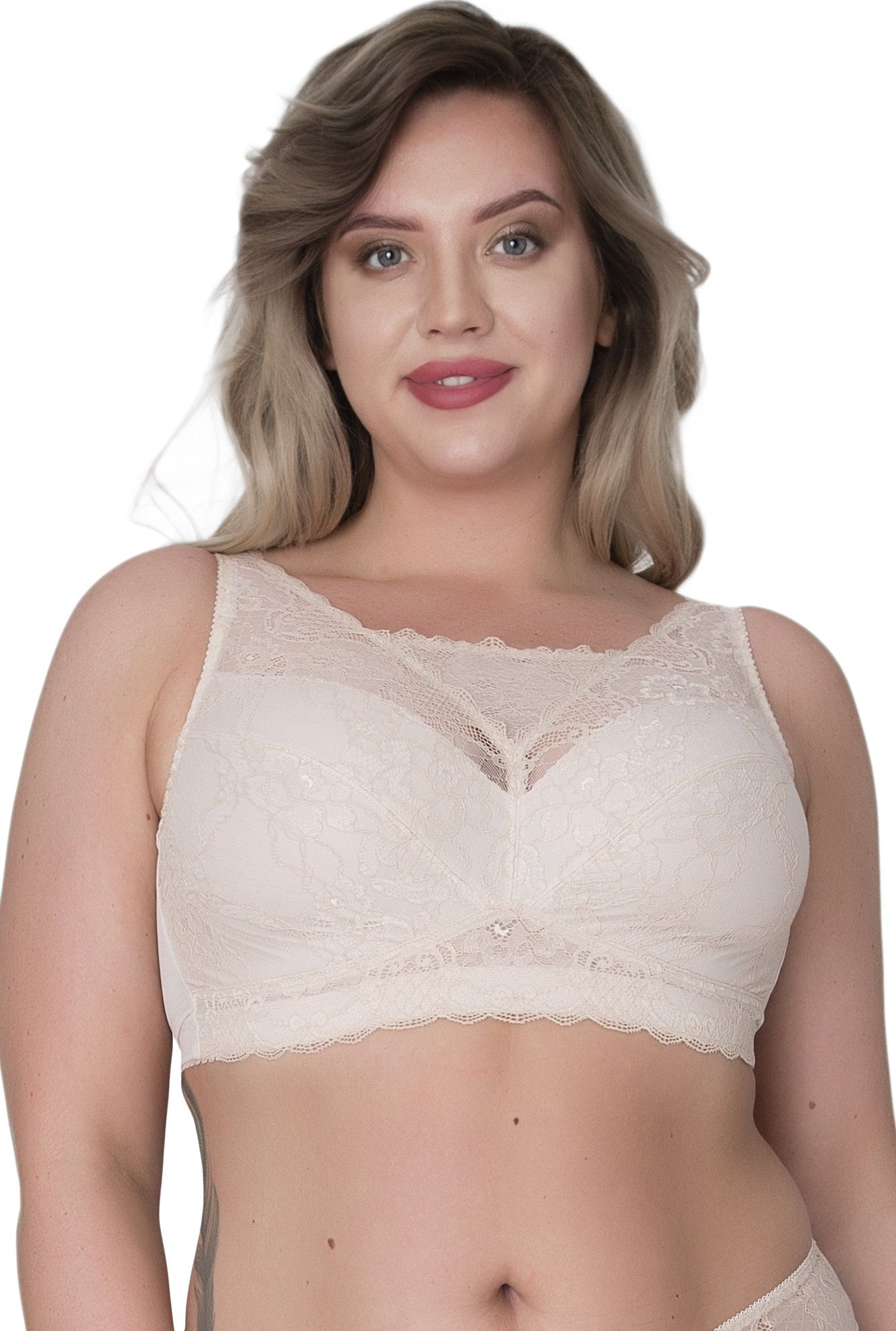 Кружевной бюстгальтер-топ +size с мягкими чашками 7