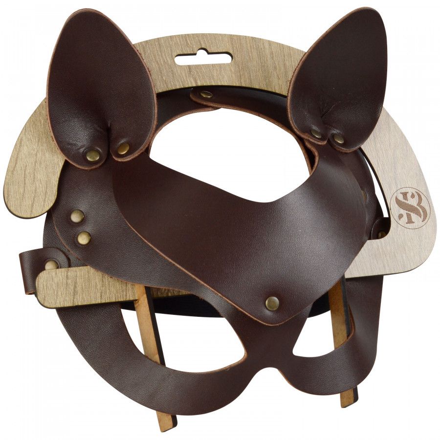 Коричневая кожаная маска "Кошечка" 3