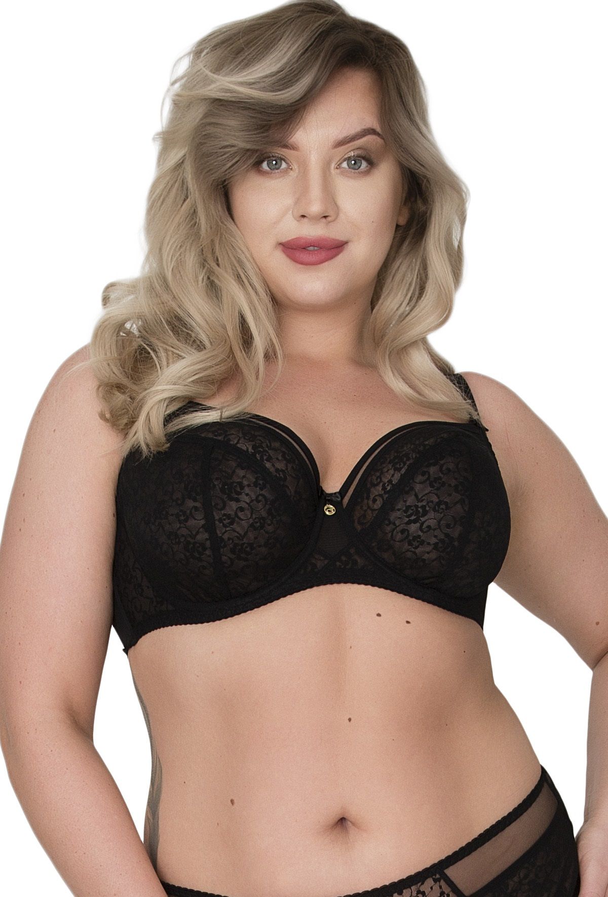 Бюстгальтер с мягкими чашками +size из гипюра и сетки 2