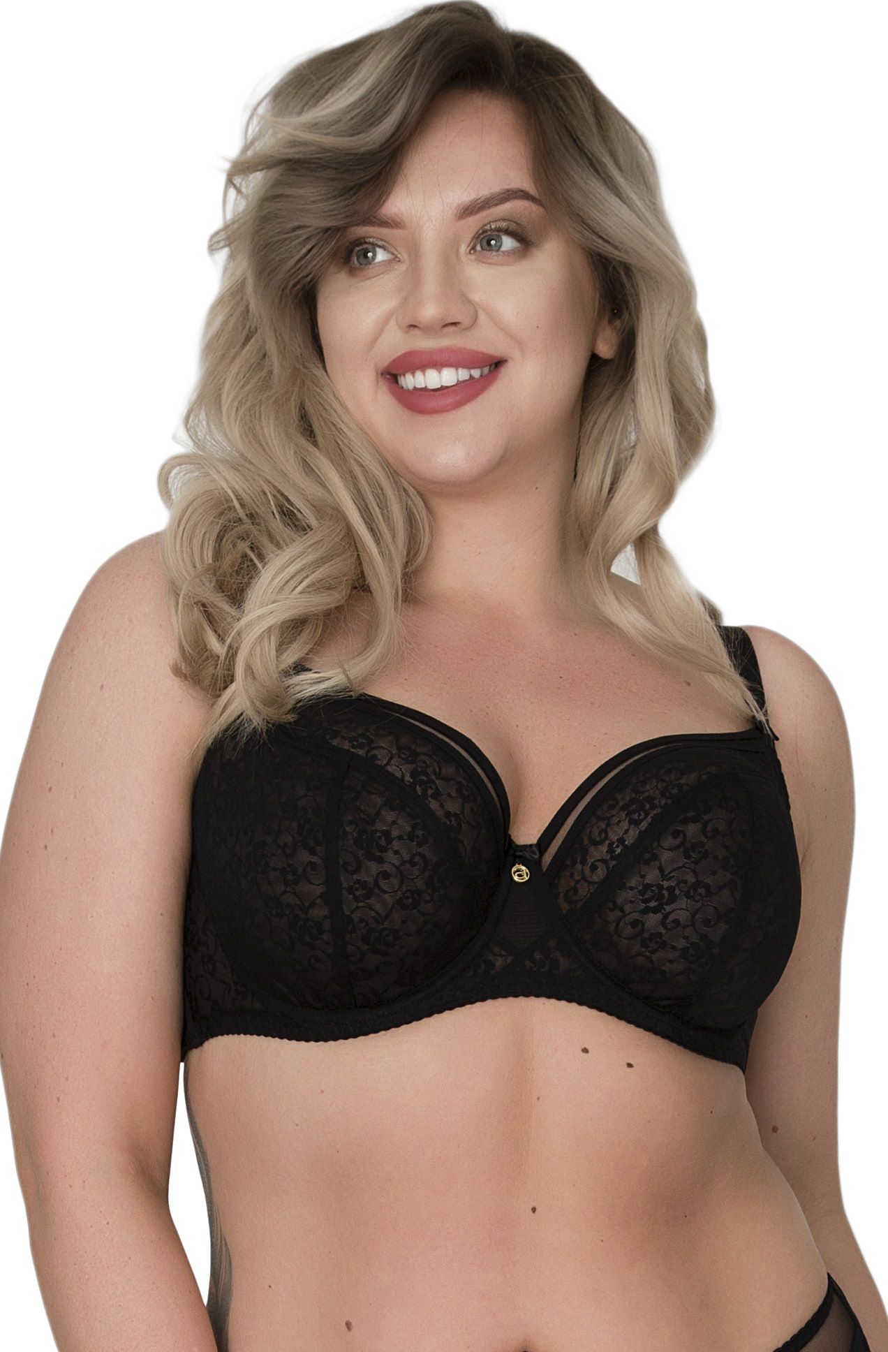 Бюстгальтер с мягкими чашками +size из гипюра и сетки 1