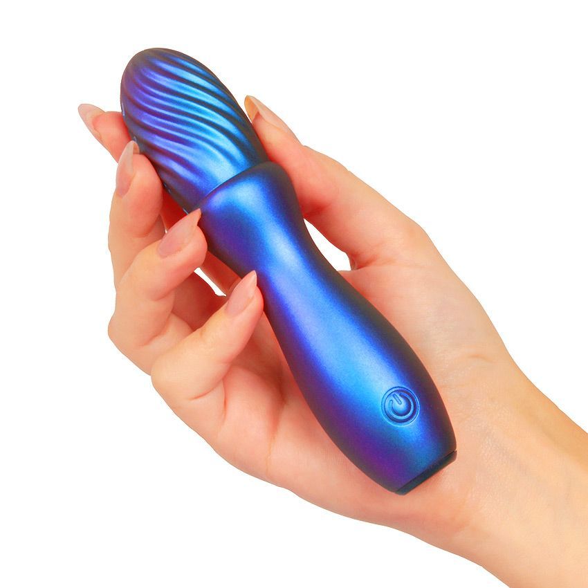 Синий вибромассажёр со спиралевидным рельефом - 14 см. 4