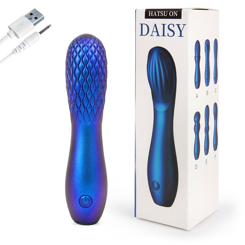 Синий вибромассажер с рельефной головкой - 14 см. 2