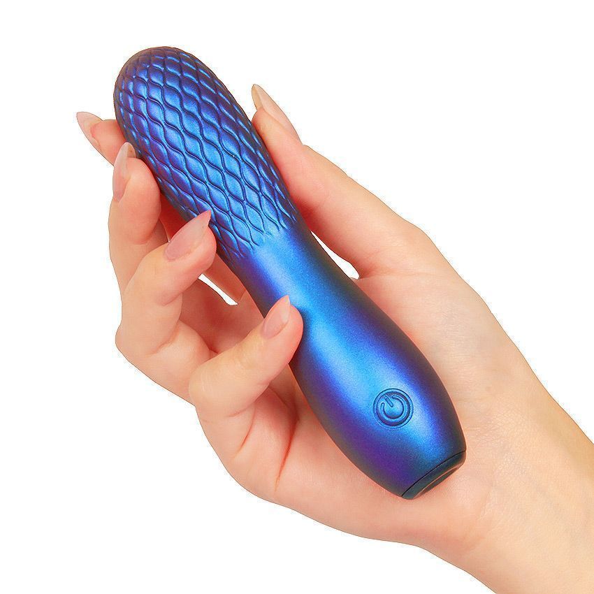 Синий вибромассажер с рельефной головкой - 14 см. 4