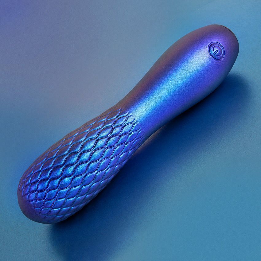 Синий вибромассажер с рельефной головкой - 14 см. 5