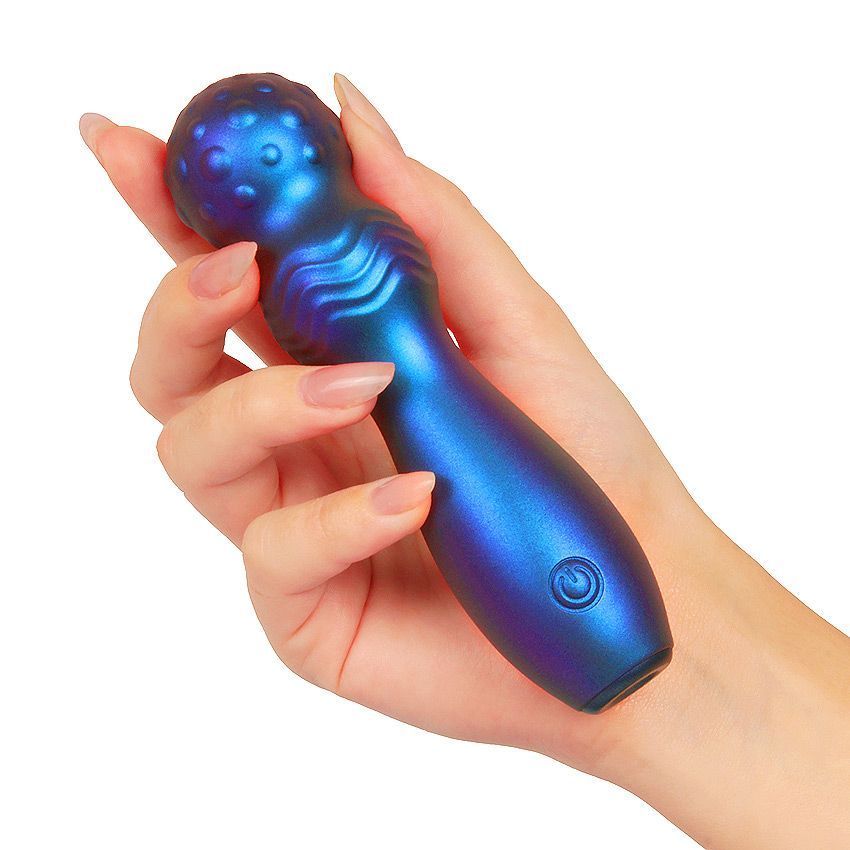 Синий фигурный вибромассажер с шаровидной головкой - 14 см. 4