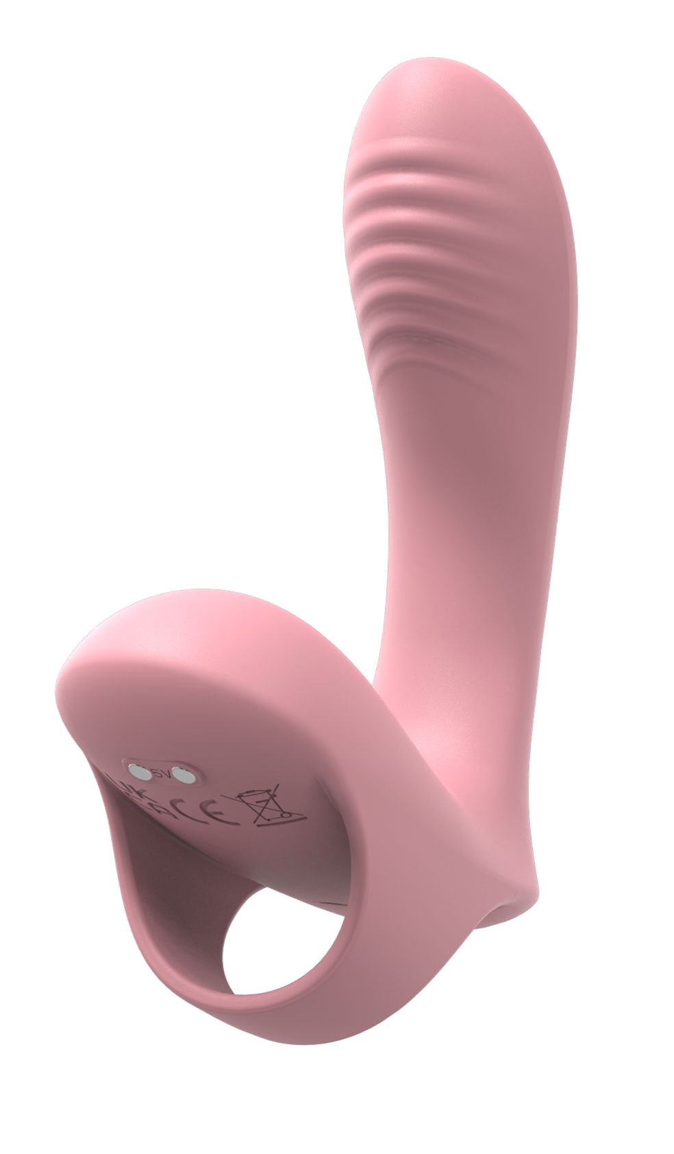 Нежно-розовый вибромассажер с петелькой на палец 4