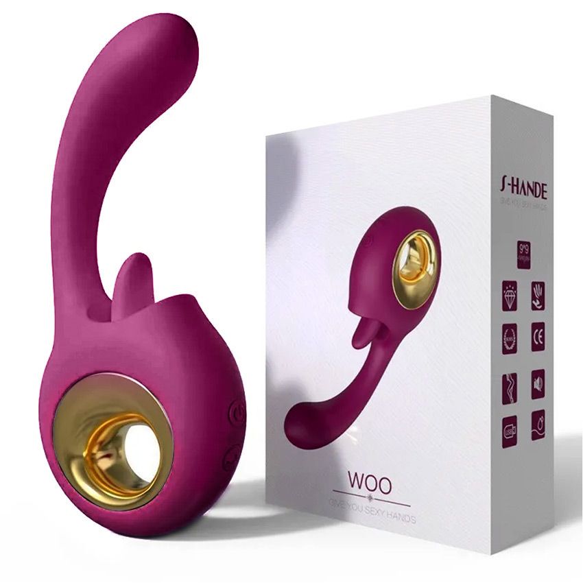 Фиолетовый вибромассажер Woo с язычком - 17,3 см. 2
