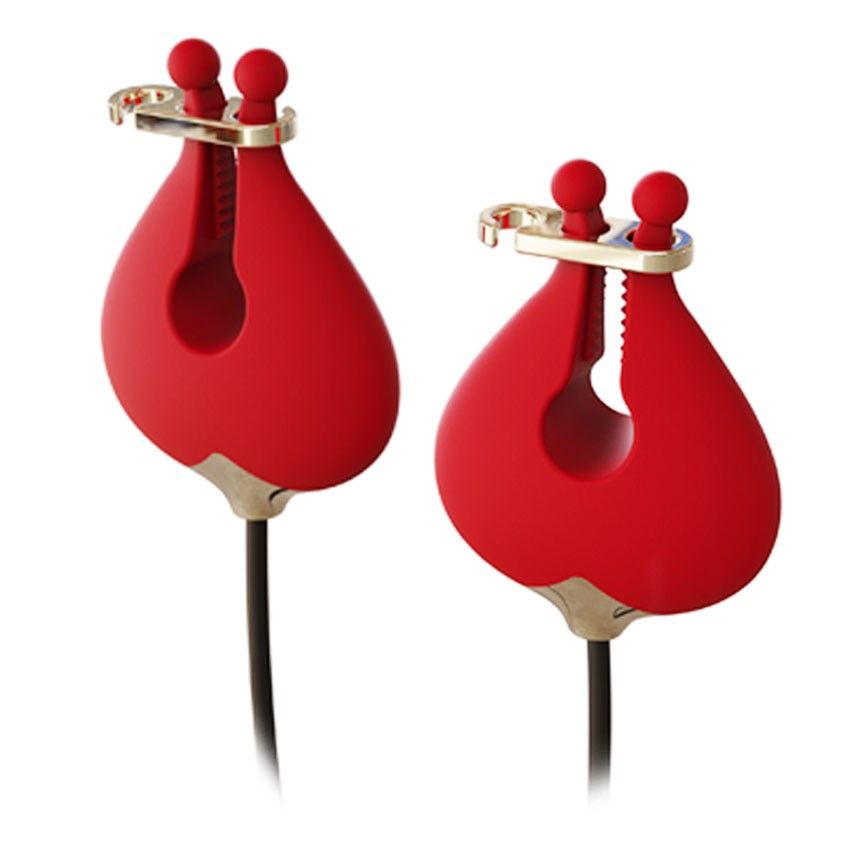 Красный вибромассажёр с зажимами для сосков - 16 см. 5