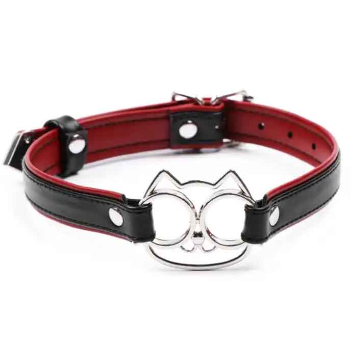 Черно-красный ошейник с мордочкой кошечки 1