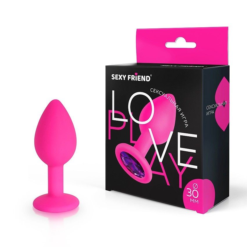 Розовая силиконовая анальная втулка с фиолетовым кристаллом - 7,3 см. 2