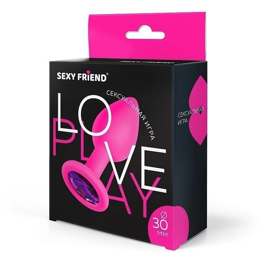 Розовая силиконовая анальная втулка с фиолетовым кристаллом - 7,3 см. 3