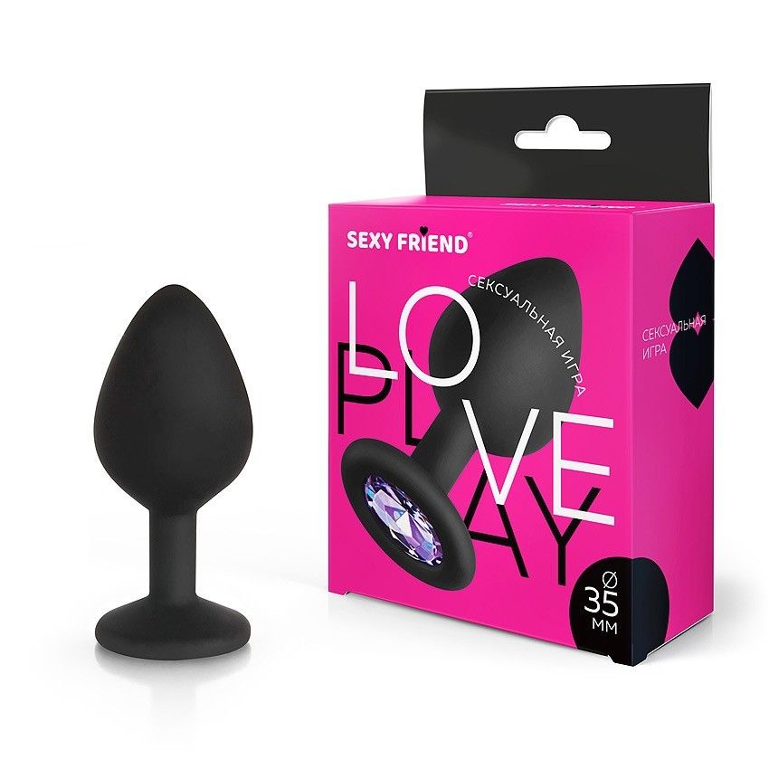 Черная силиконовая анальная втулка с сиреневым кристаллом - 8 см. 2