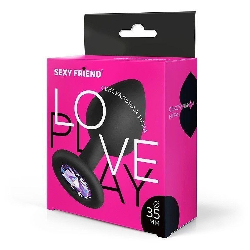 Черная силиконовая анальная втулка с сиреневым кристаллом - 8 см. 3