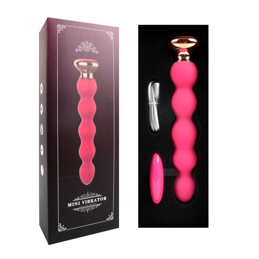 Розовый вибратор-ёлочка Mini Vibrator с пультом ДУ - 19 см. 7