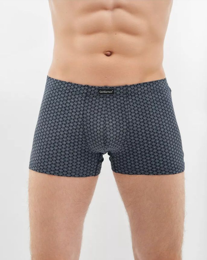 Темно-синие хлопковые трусы-боксеры с мелким принтом 1