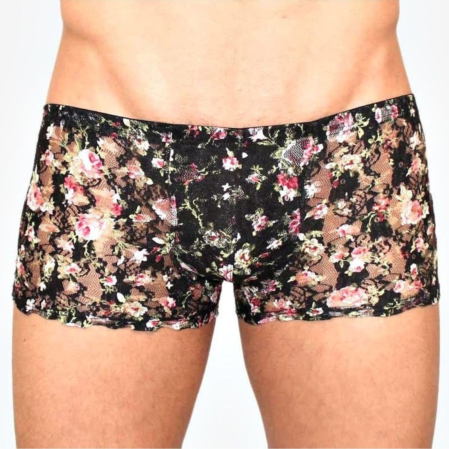 Мужские трусы-боксеры в сеточку с цветочным узором 1