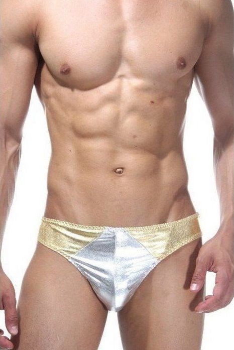 Блестящие серебристо-золотистые трусики-тонги 1